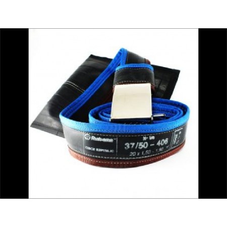 Ceinture recyclee en chambre a air bleu et marron