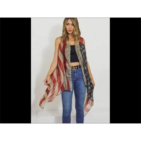 Kimono sans manche en voile imprime drapeau US 