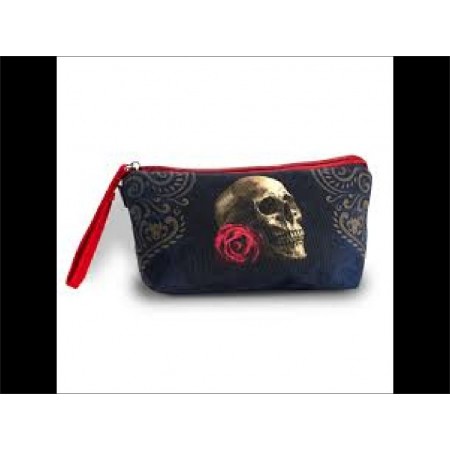 Trousse a maquillage noire avec tete de mort or Halloween 