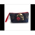 Trousse a maquillage noire avec tete de mort or Halloween 