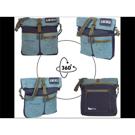 Sac a main a bandouliere en toile bleur et cuir