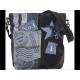 Sac a main bleu et noir avec sangle bandouliere noire en jeans recycle