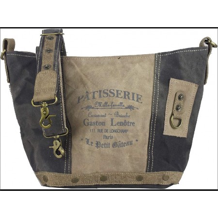 sac a main a bandouliere en toile bleue et cuir beige 