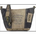 sac a main a bandouliere en toile bleue et cuir beige 