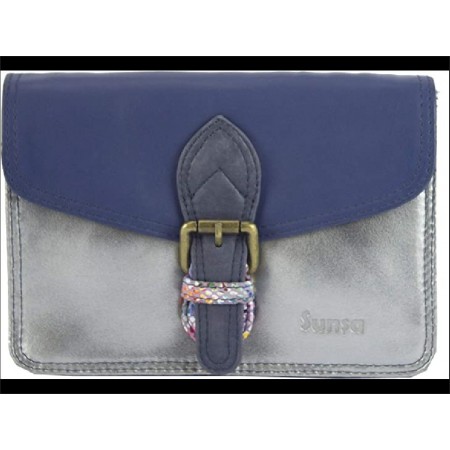 sac a main a bandouliere en cuir recycle gris argent et bleu 