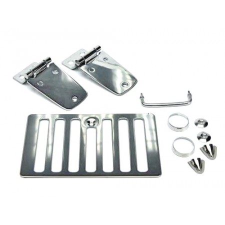 Kit de capot, acier inox comportant grille d aération arceaux d appui charnières de capot attache-capots, acier inox, TJ, 