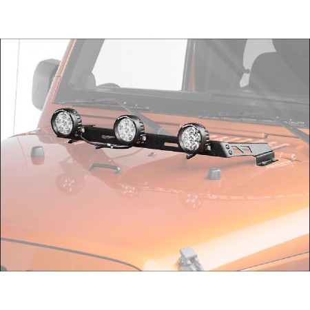 Barre de fixation de led JK sur capot Rugged ridge avec 5 led rond